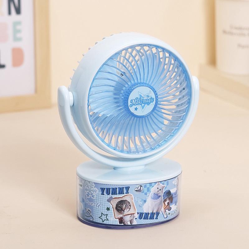 

2026 Transparent Desktop Fan - Cute Animal Design, Low Noise, USB Rechargeable, Ideal for Dorms and Homes. 3-speed, 1200mAh, 50° adjustable синій