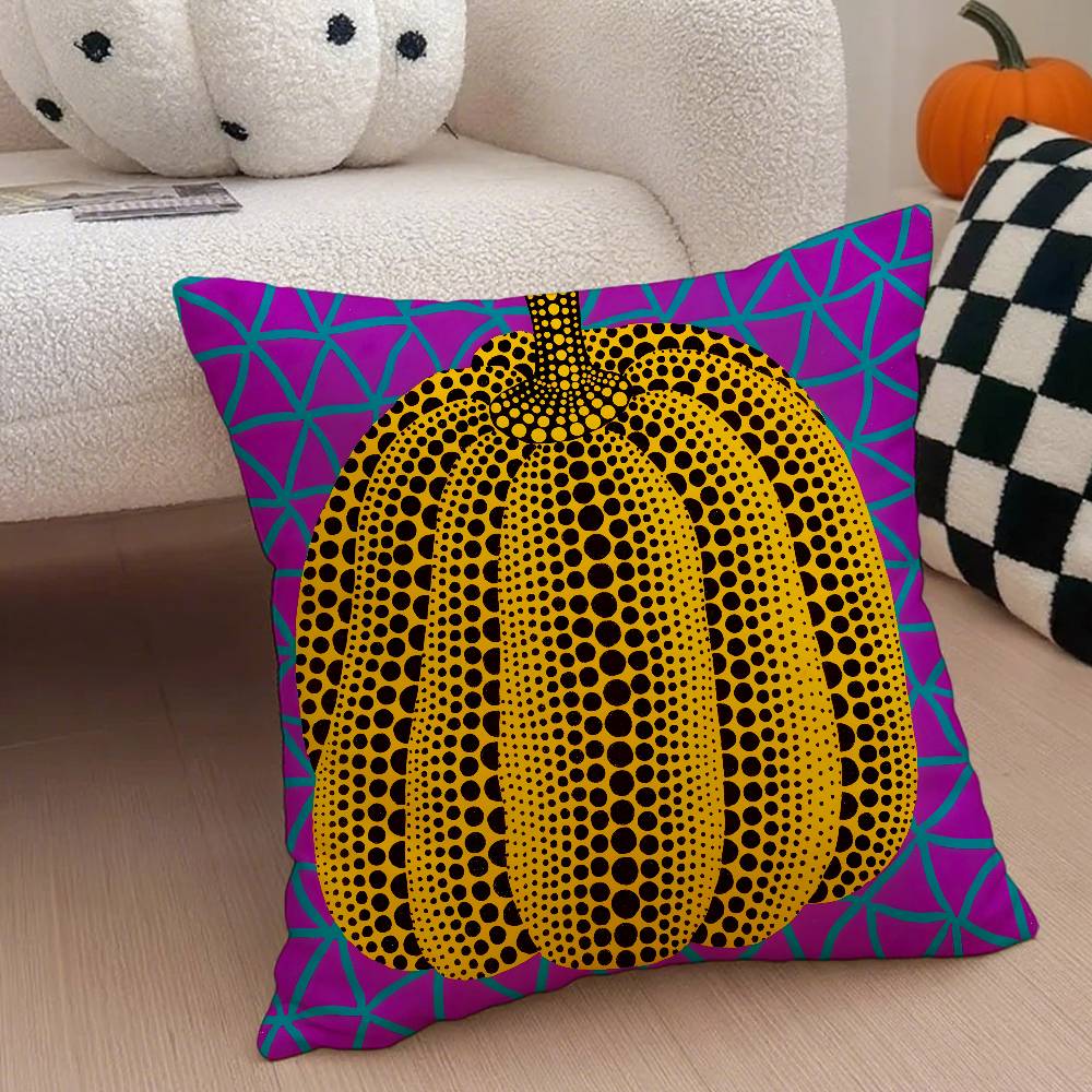 

Yayoi Kusama Abstract Art Pumpkin Pillow Case Anti-dustmite Pillowcase Invisible zipper silky short plush Sofa cushion cover 12x12Inch