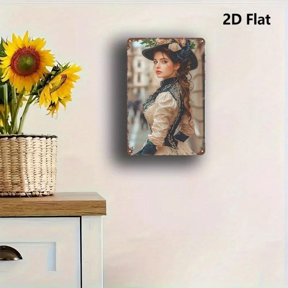 Vintage Victorian Woman D Portrait Iron Sign Waterproof Rustproof Durable Wall Decor 20x30cm(7.8x11.8inch)