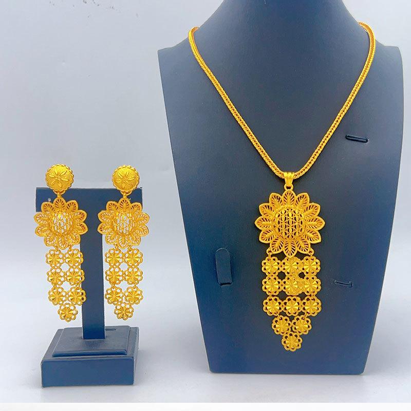 2026 Middle East Dubai Jewelry Necklace Earrings Jewelry Set Indian Bridal Necklace 42CM
