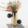 Light Luxury Metal Cylindrical Bead Dot Flower Arrangement Ornaments Model Room Desktop Vase Designer Art Soft Decoration