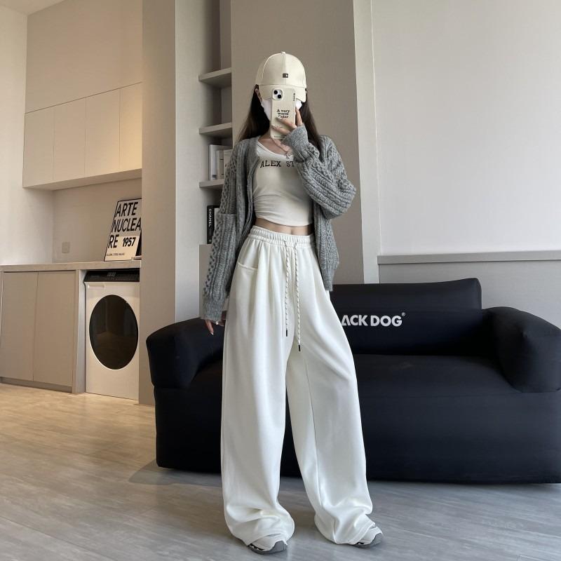 White wide-leg pants women's spring and autumn new high-waisted mopping and thin loose straight sweatpants casual sports trousers