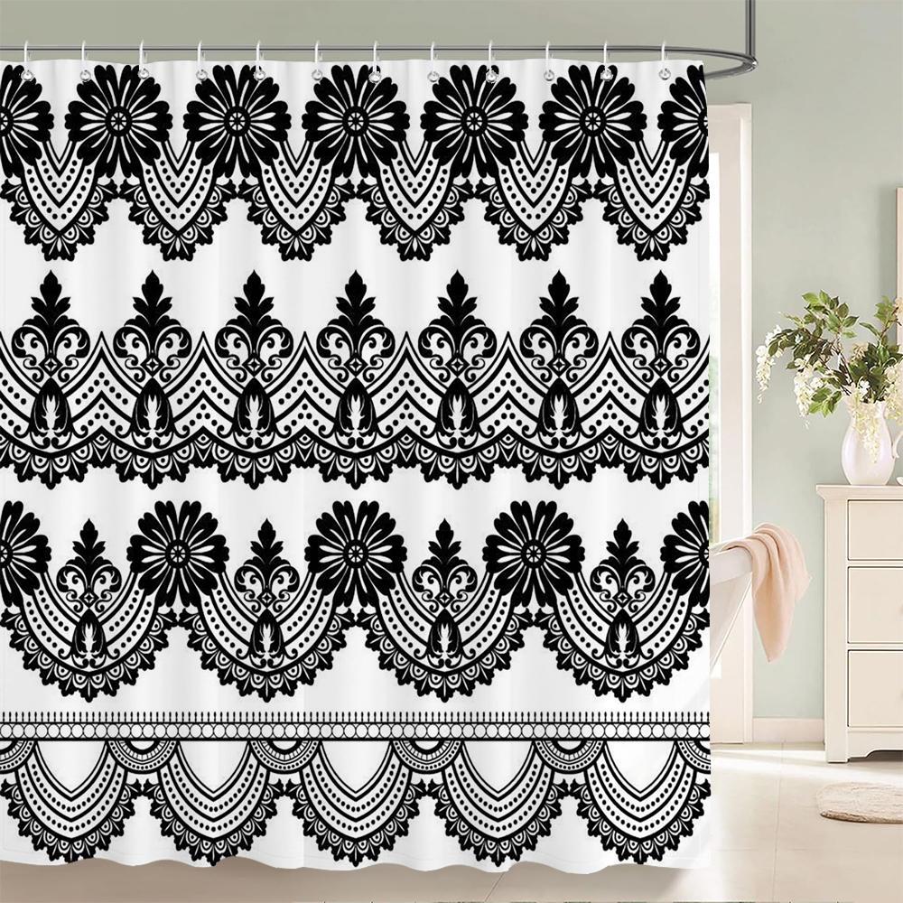 High Quality Geometric Pattern Printed Fabric Shower Curtains Bathtub Waterproof Products Bathroom Decor with 12 Hooks