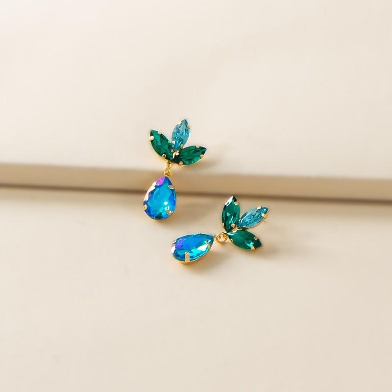 

Pinkdudu Vintage Glass Geometric Block Zircon Earrings Water DropTrendy Drop Earrings Women PD2364 синий