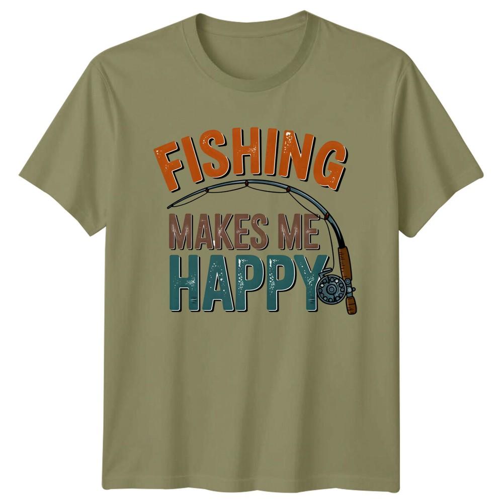 Fishing Makes Me Happy Hobbies Unisexs TShirt Fishing Rod Tee