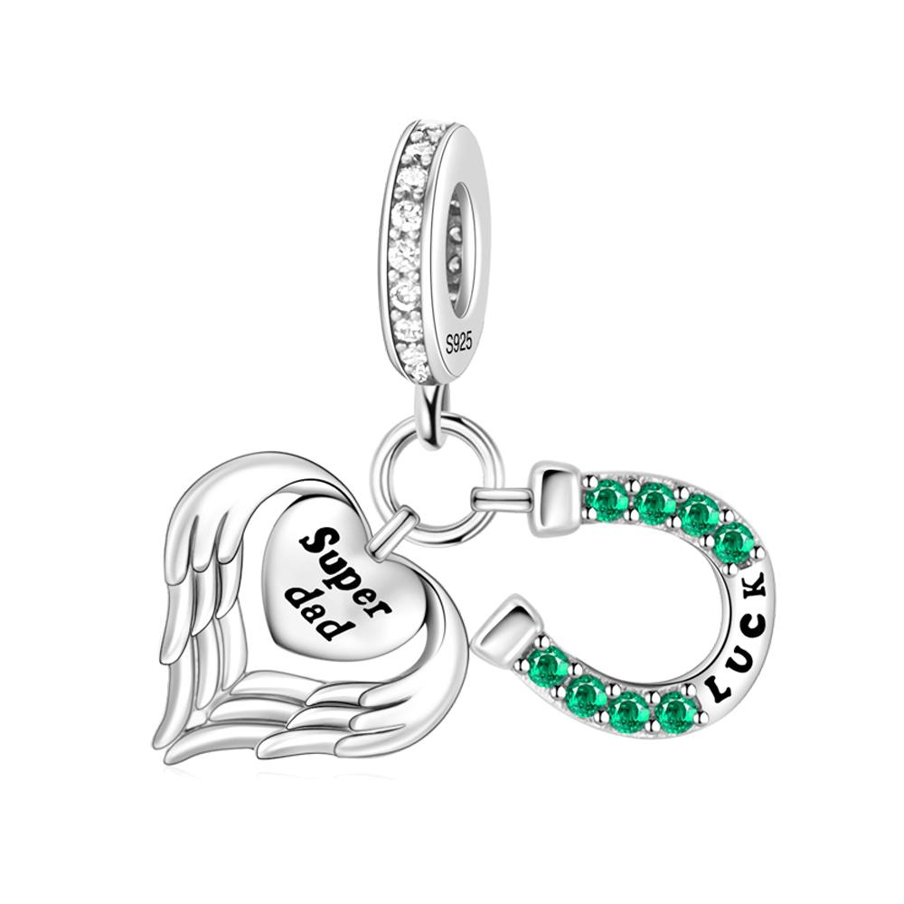 Beautiful 925 Silver Green Snake Bead Four-Leaf Cactus Love Green Charm Fit DIY Bracelet Necklace Party Gift Pairing