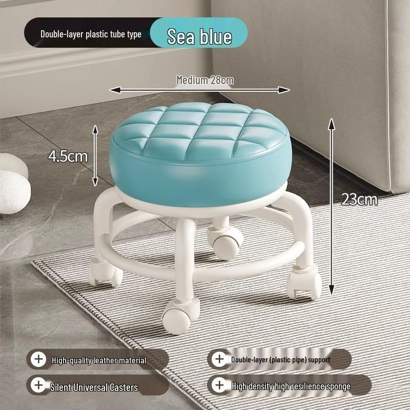 Compact Silent Rolling Stool with Lumbar Support and Soft Cushion