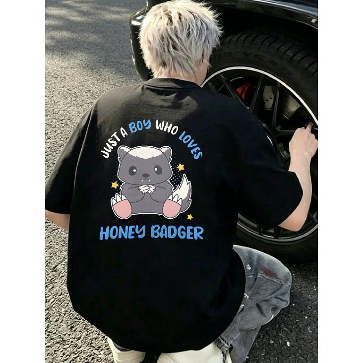 Süßes Honigdachs T-Shirt Schwarz Nur Ein Junge, Der Honigdachse Liebt Grafikdruck Lässige Streetwear für Männer Und Frauen Tägliches Outfit