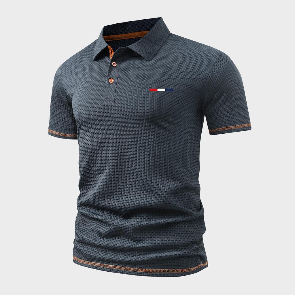 Men's Casual Short Sleeve Waffle Polo with Flag Print
