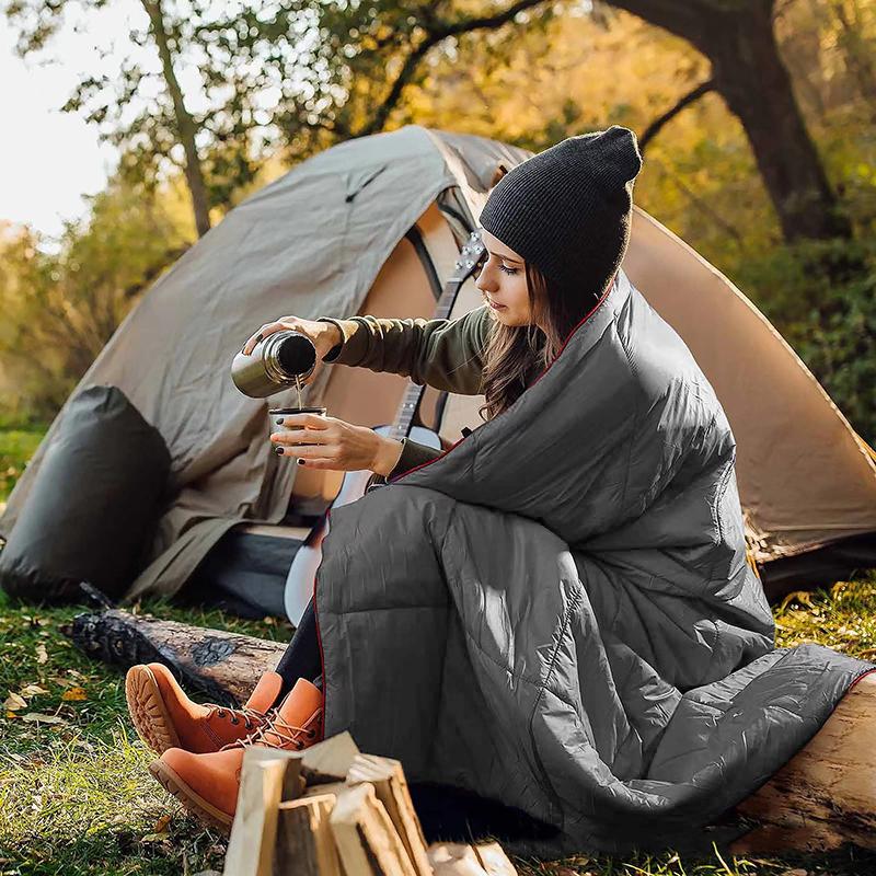 Multi-functional Portable Packable Camping Quilted Blanket, Windproof Warm Poncho Throw for Outdoor & Car Emergency Use