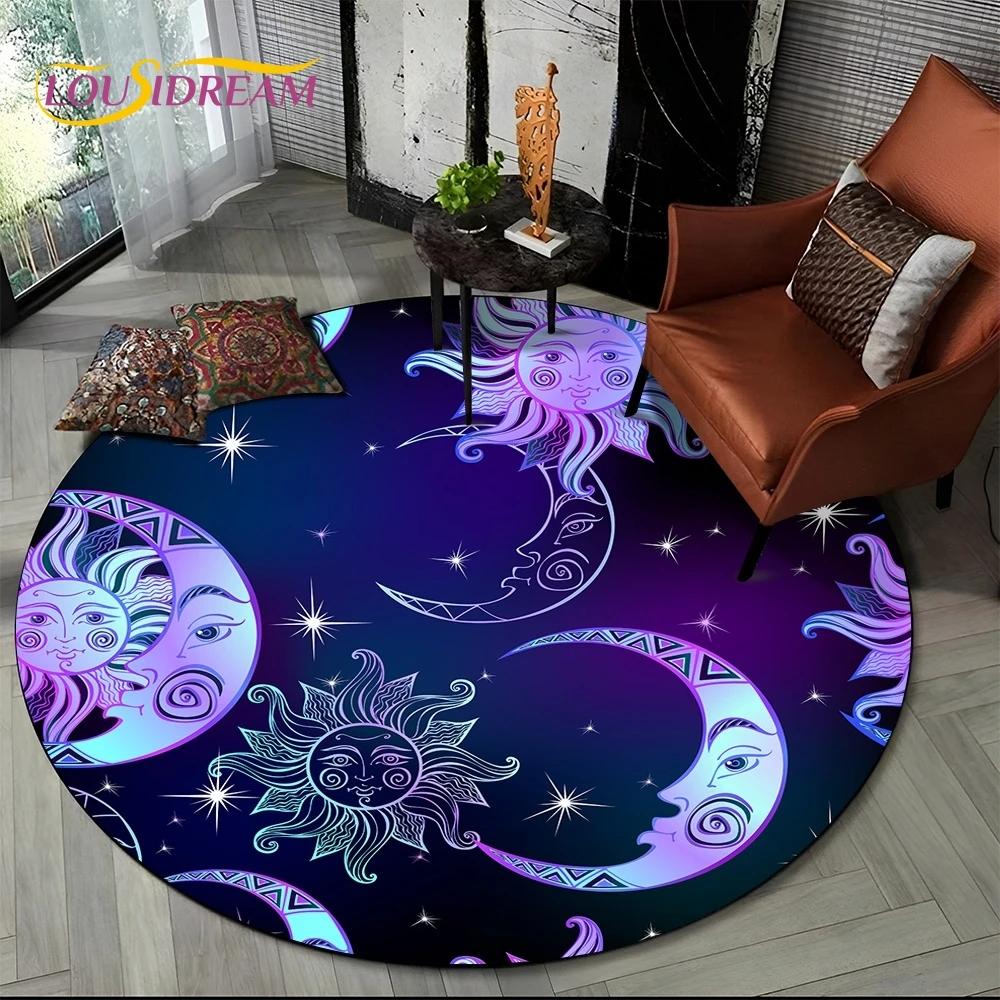 3D Mysteriou Sun Moon Tarot Mandala Magic Round Area Carpet Rug for Living Room Bedroom Kid Playroom Decor,Pet Area Rug Non-slip