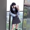 Elegant Korean Style Polka Dot Slimming Dress with Lace-Up Long Sleeves, Black