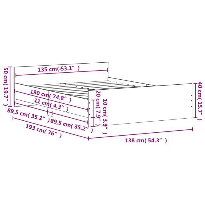 VidaXL Cadre de lit tête de lit et pied de lit gris béton 135x190 cm 3203792