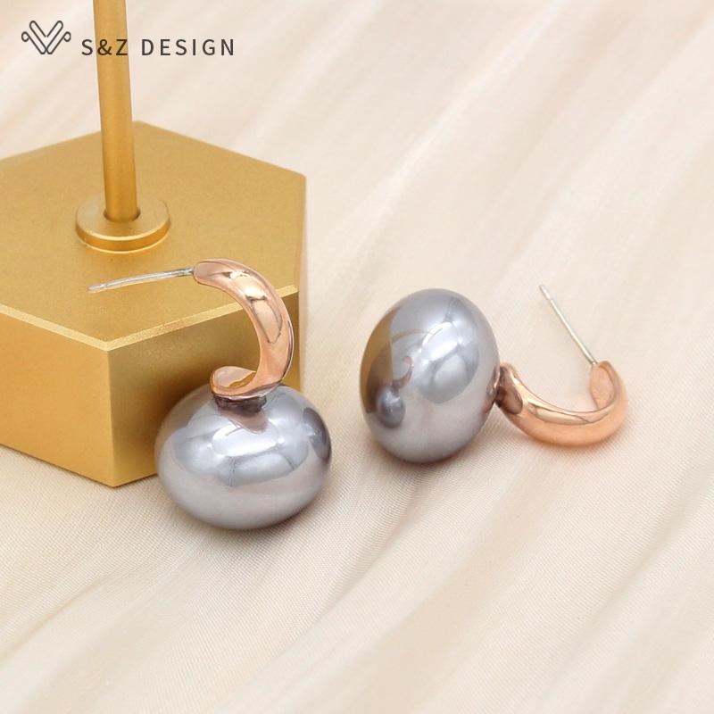 Fashion Colorful Big Simulation Pearl Stud Earrings For Women Girl Wedding Jewelry Elegant Rose Gold Color Eardrop Anti-allergy