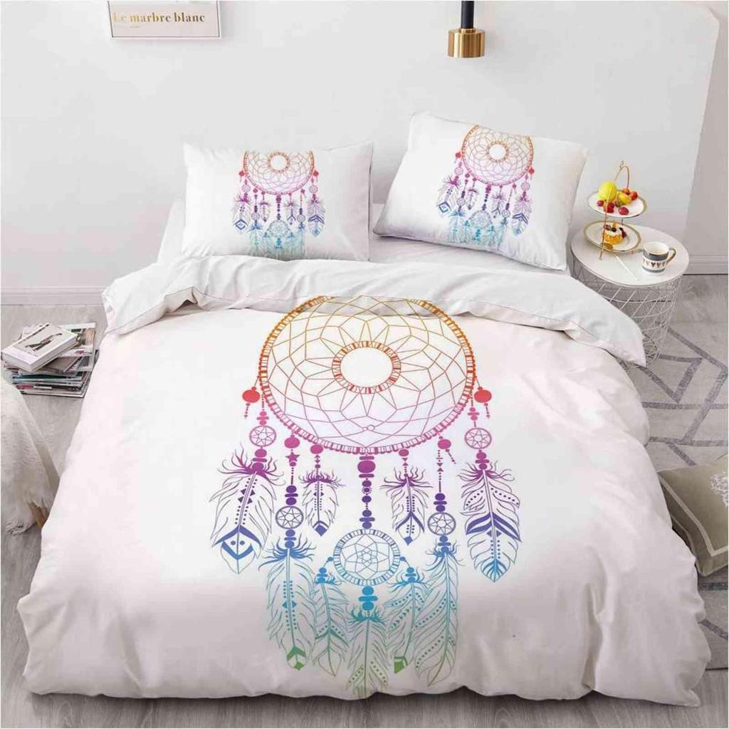 Dream Catcher Duvet Cover Set Bohemian Hippie Bedding Set Queen Size Ethnic Comforter Cover Polyester Boho Feathers Quilt Cover