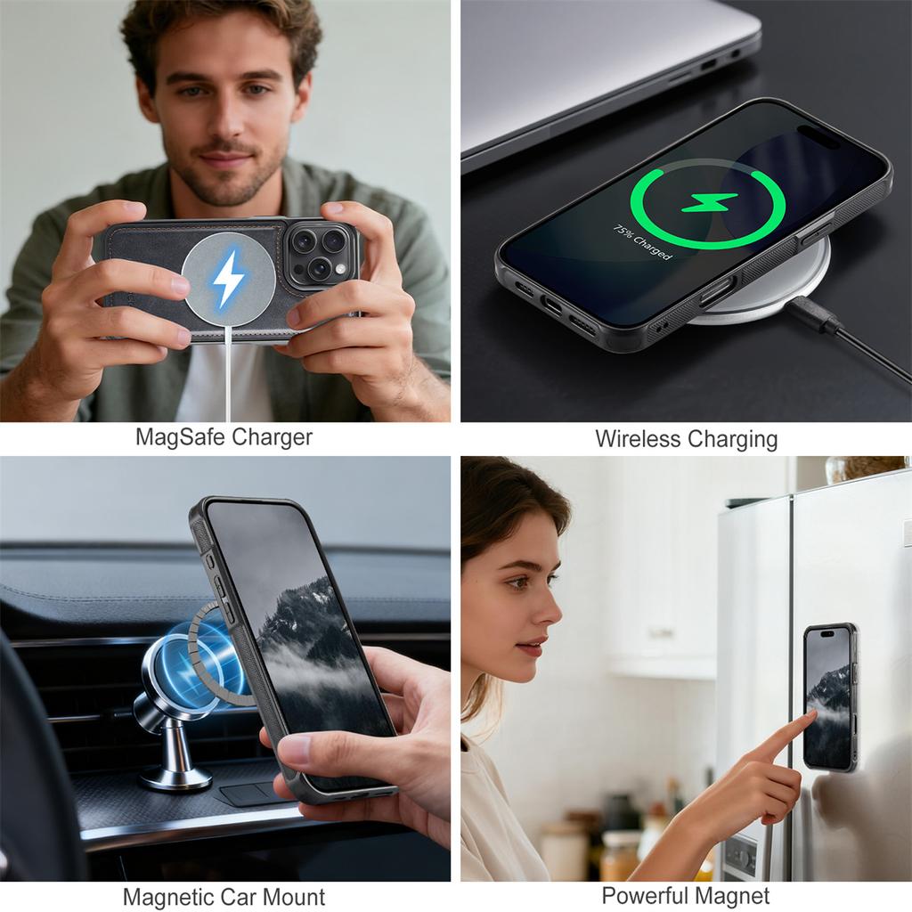 2-in-1 Magnetic Detachable Wallet Case for iPhone 16/16 Pro/16 Pro Max/16 Plus/16e - PU Leather, Card Slots, MagSafe Charging, 360° Protection