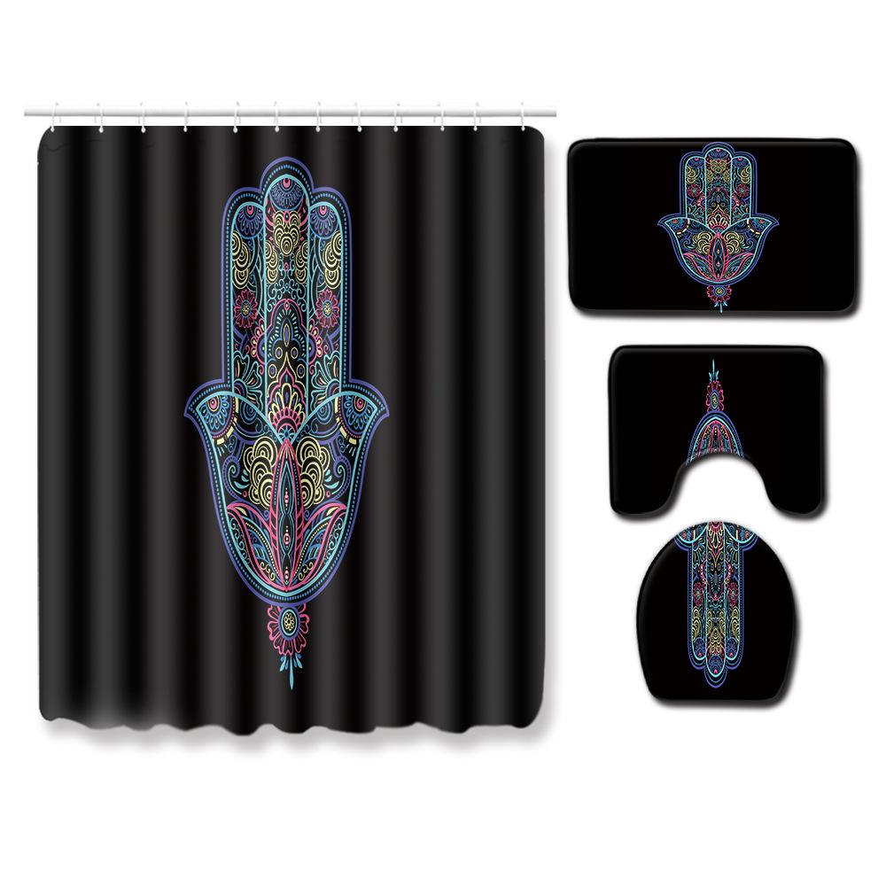 Exotic Bathroom Shower Curtain Floor Mat Toilet Cover Foot Mat Four-Piece Pattern