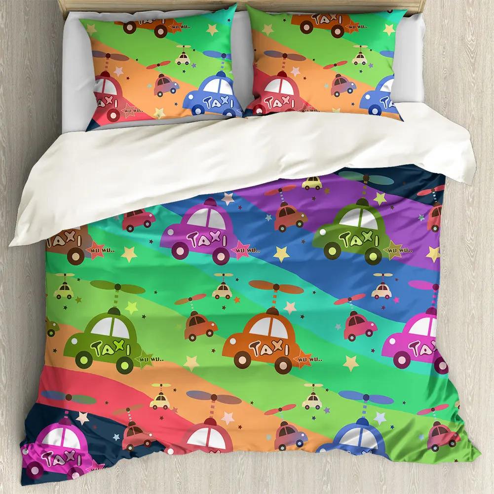 Carton Car Cover Toy Truck Bus Soft Duvet Cover Excavator Children Young Boys Young Girls Gifts Trafic Light Smal Animals Drive Bedrom Decor
