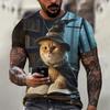 3D Printed Magic Poster, Wizard Cat T-shirt, Men's Short Sleeved Shirt