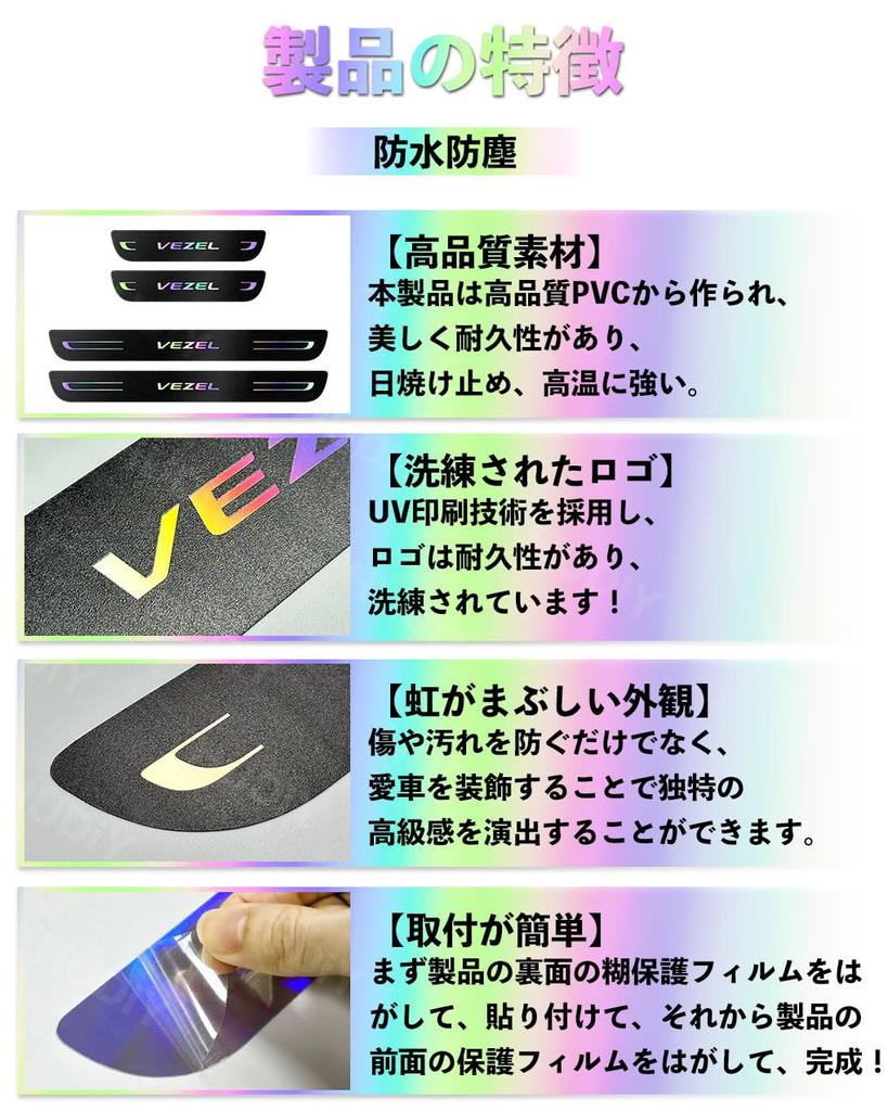 HUDIY Side Step Plates for the New Vezel 2021 and Interior Latest Mirrored Black Front and Rear Easy Japanese Instruction Manual Set of 4 Guards/Scuff