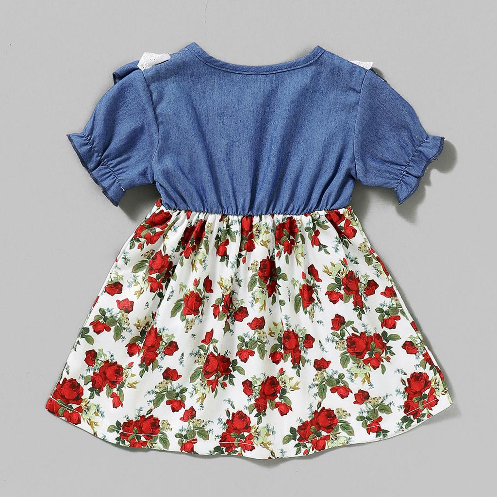 Kleinkind Kinder Baby Mädchen Blumen Spitze Rüschen Denim Kleid Prinzessin Outfits Kleidung