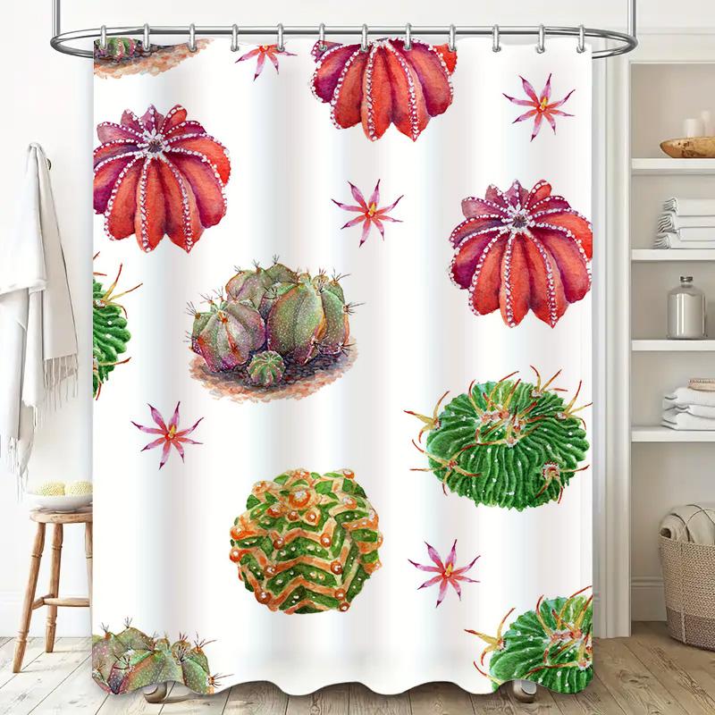 Watercolor Cactus Shower Curtain Bathroom Decor For Kids Bathrooms Pink Red Green Blue Floral Print Customizable Size 180X180Cmw