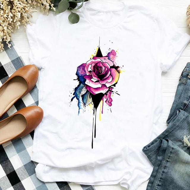 Women Lady Flower Butterfly Cartoon Printing 90s Fashion Print Shirt Clothes T Tee Womens Tshirt For Female Top Graphic T -Shirt