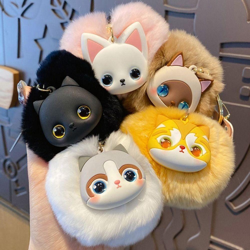 Big Ear Cat Plush Pendant Long Mane Cute Animal Keychain Plush Cat Keychain  Friends Birthday Gifts