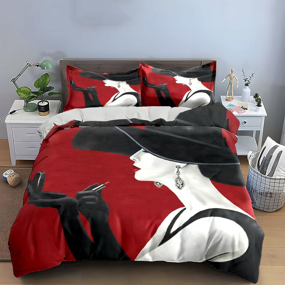Elegant Lady Themed Art Print Bedding Set, Multiple Sizes Kid'S And Adults' Bedroom Exquisite 3Pc Bedding Set, Gift