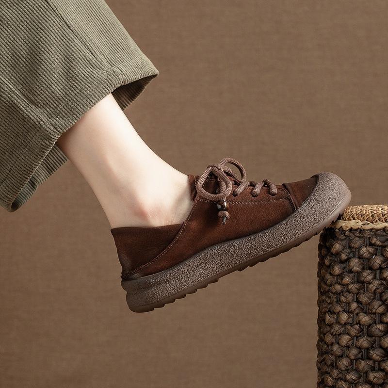 Single-shoe Women's Shoes, Versatile Retro Shoes, Round Flat, Retro Student Board Shoes for Women