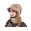 2Pcs/Set Women Winter Hat Scarf Set Solid Color Elastic Thickened Ear Protection Knitting Hat