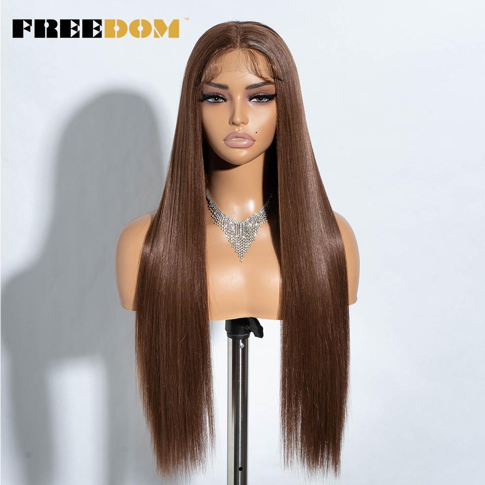 FREEDOM Long Straight Synthetic Lace Front Wigs For Women 30 Inch Ombre Blue Blonde Lace Wig Easy Wear Cosplay Wig