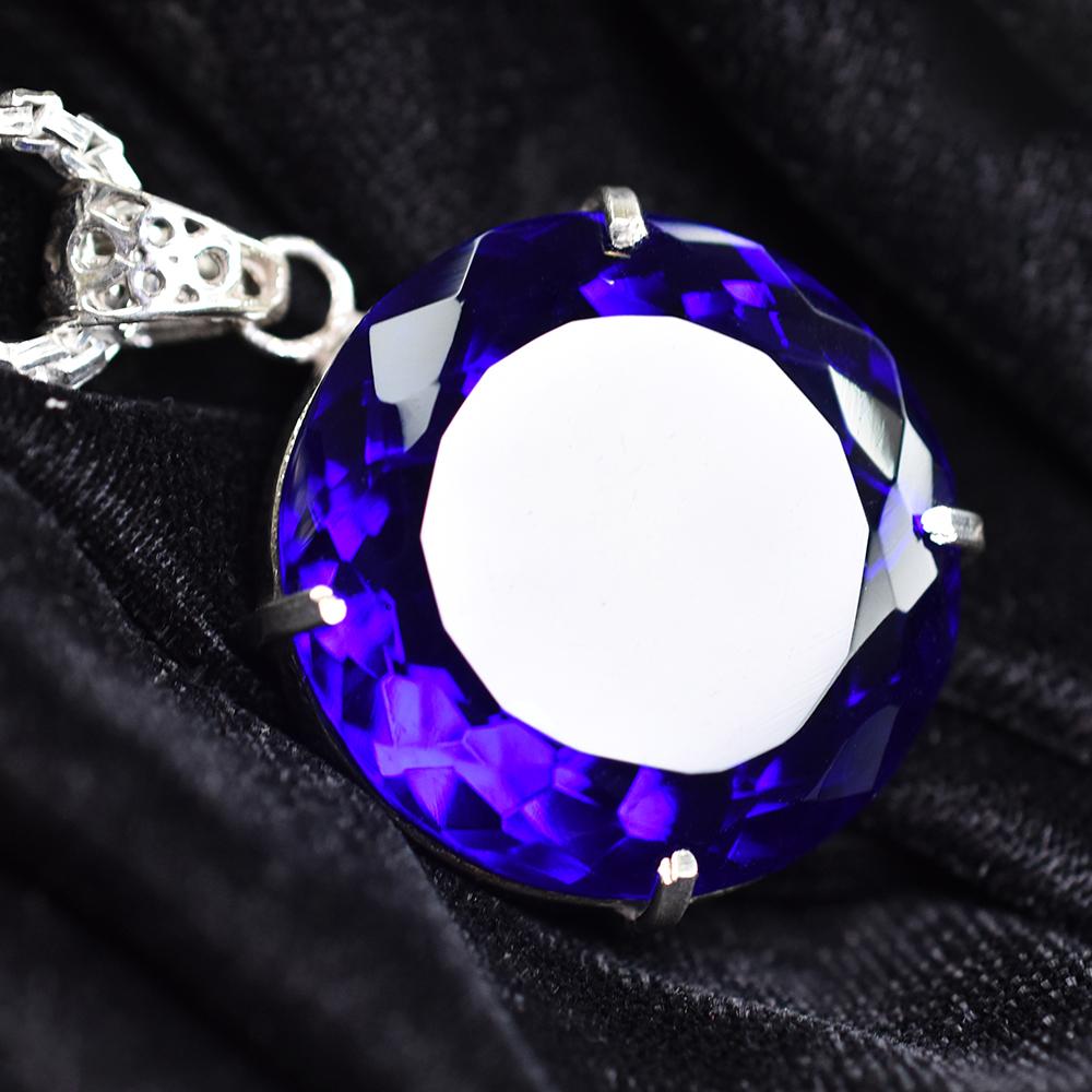 A Grade 113.55 Ct CERTIFIED Blue Topaz 925 Sterling Silver Unique Round Pendant MY-PD-136-NS