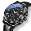 OLEVS Men Leather Quartz Watches Waterproof Wristwatches Men Sports Chronograph with Luminous Pointers Watches for Men