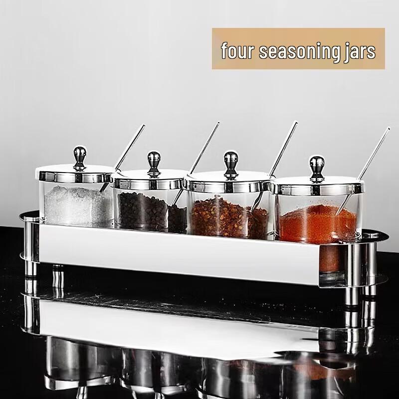 Chushan Hai 304 Stainless Steel & Glass Seasoning Jar Set