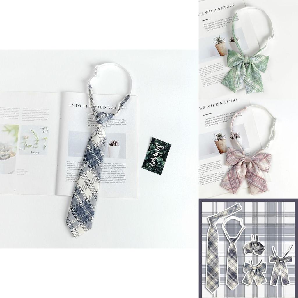 Japanese School Girl Style Polyester Plaid Neck Tie With Bow For Kids Uniforms