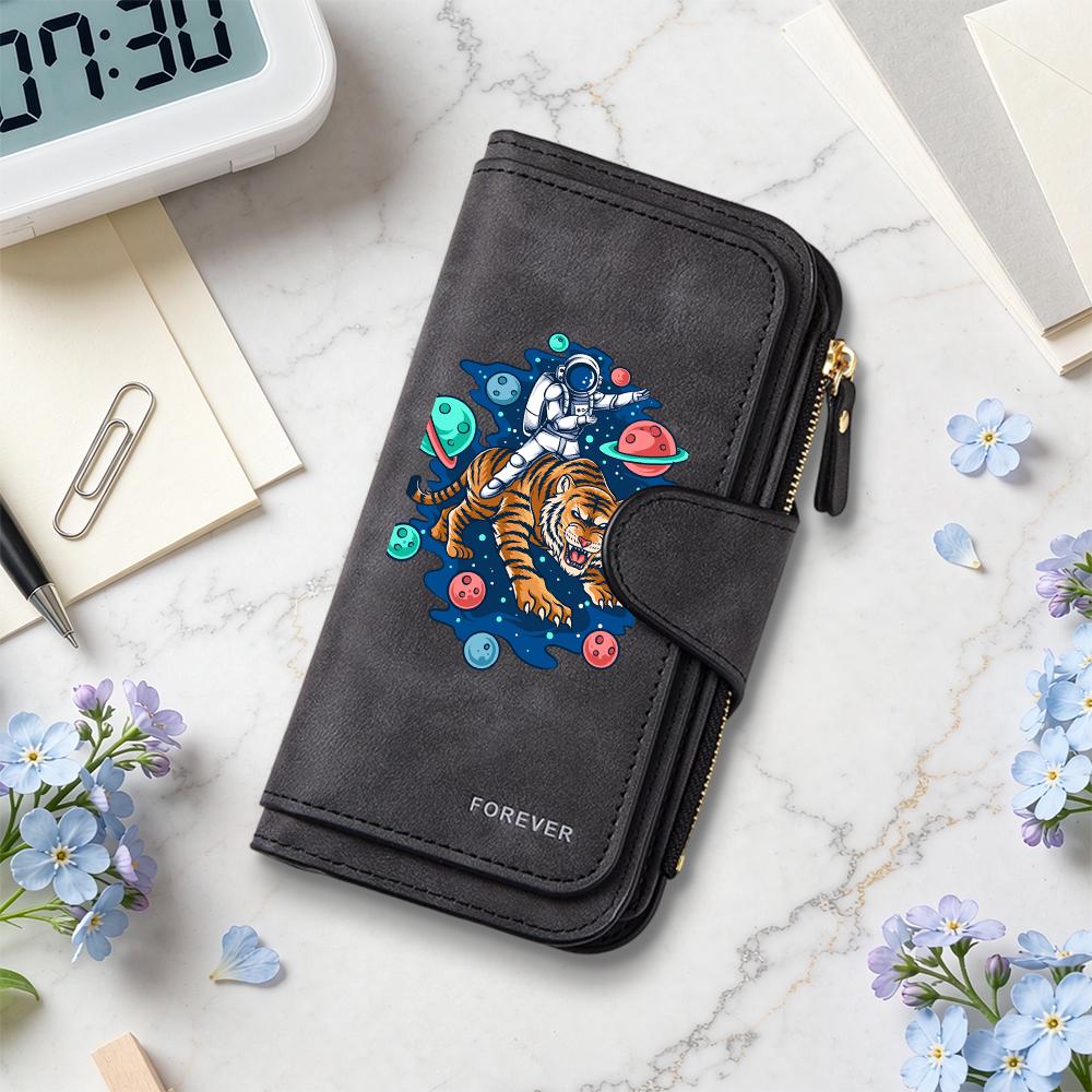 Astronaut Tiger Pattern Wallet Fashion Portable Card Holder Casual Purse