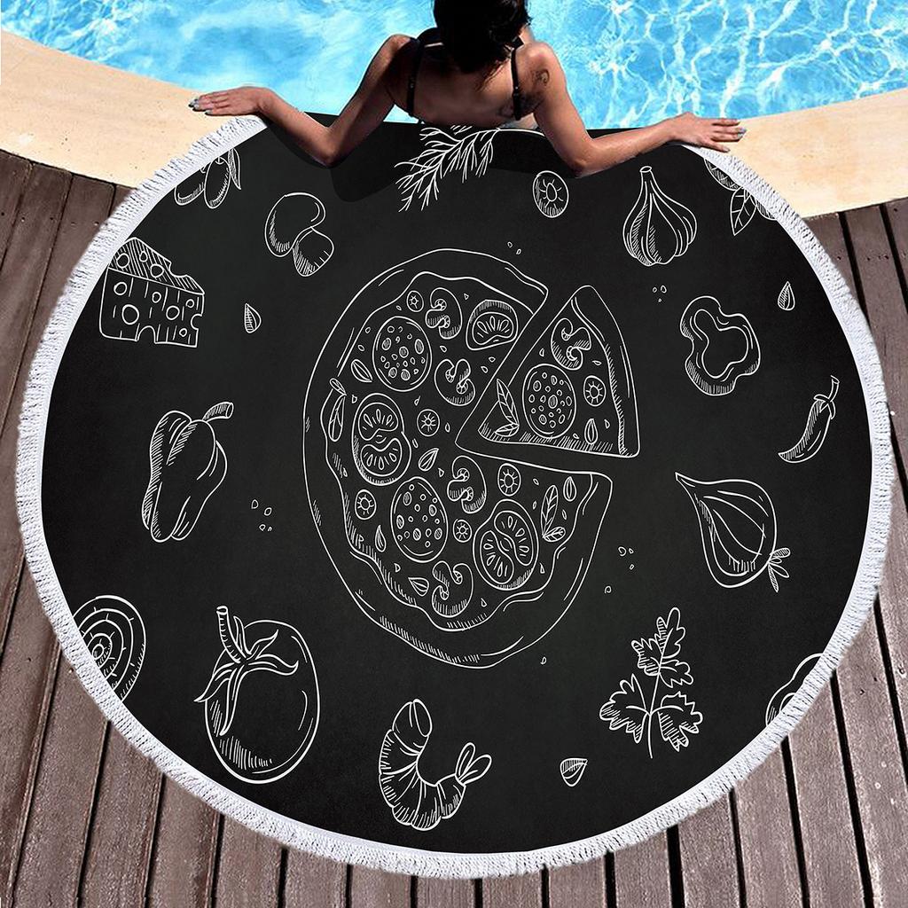 Round Beach Towel Delicious Pizza Pattern Round Beach Blanket Large Lightweight Beach Towel Quick Dry Absorbent Soft Pool Towel