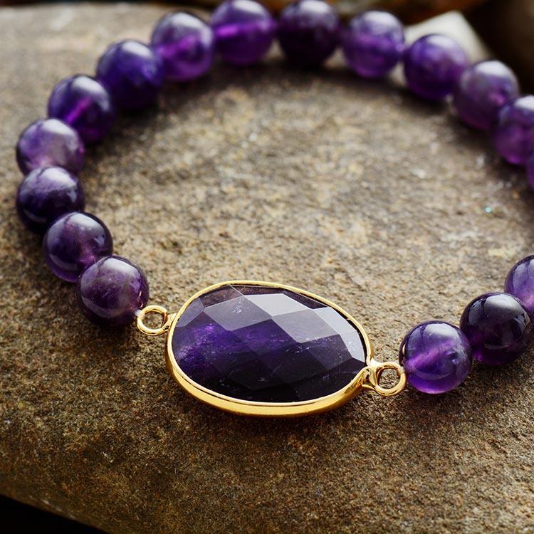 Women's 8mm Amethyst Elastic Natural Stone Beaded Bracelet, Popular European and American Handmade Jewelry