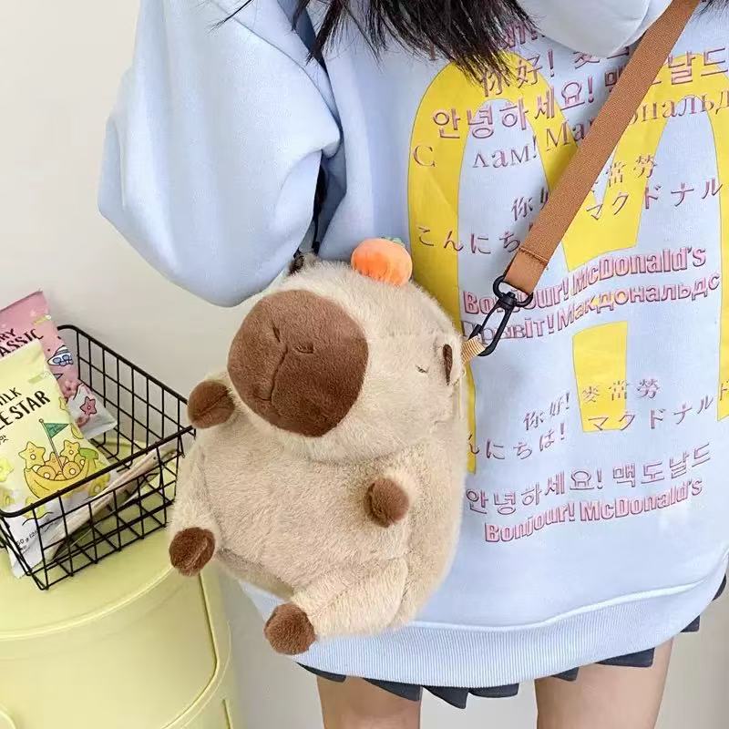 Cute Capybara Plush Backpack Funny Cartoon Capybara Shoulder Bag Student Fur Bag Plush Capybara School Bag For Kids