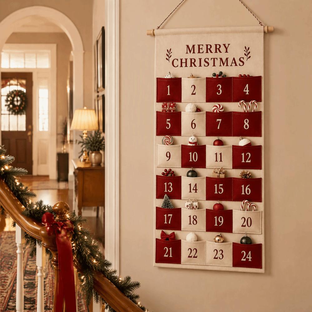 Fabric Christmas Countdown Calendar Hanging Storage Bag Hanging Advent Calendar  Christmas