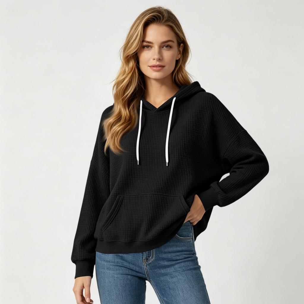 Women's Long Sleeve Hooded Pullover Sweatshirt with Pockets Color