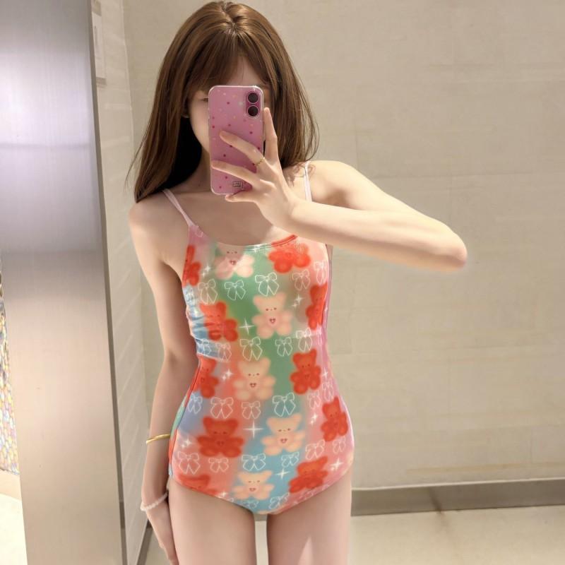 

Cute Girl Student Conservative Gummy Bears Pure Desire Style One-piece Triangle Racing Swimsuit Lady Quick Dry M