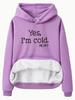 European Size Women's Hooded Kangaroo Pocket Sweatshirt with YES I'M COID Print – Autumn/Winter, Long Sleeve, Plus Velvet