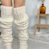 Hollowed Out Knitted Over Knee Long Socks for Women Winter Fall Thigh High Stockings Solid Color Thermal Long Leg Warmer