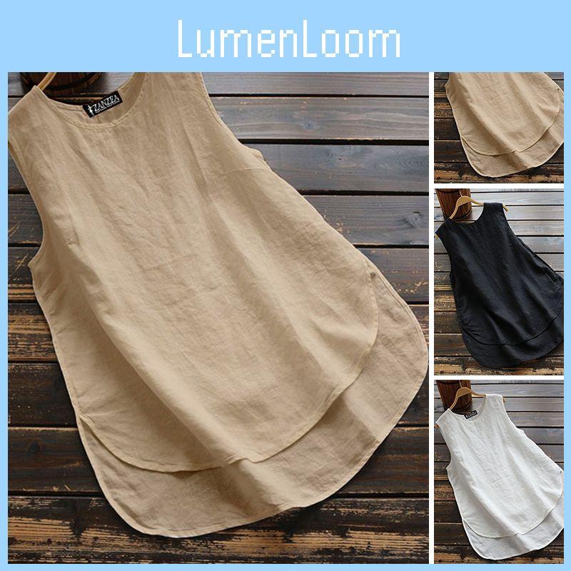 Zanzea Dame Plus Size Løs Ensfarget Basic Ermeløs Topp For Stilfull Komfort om Sommeren