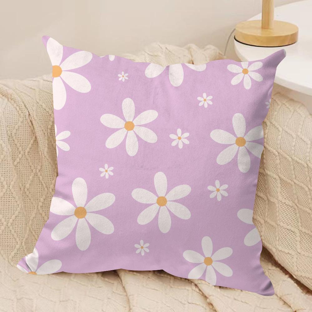Romantic DaisyPrint Spring Cushion Cover Silky Short Plush DoubleSided Printed Pillow Case for Sofa All Seasons Home Decor Gift
