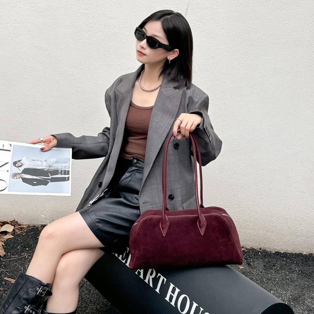 French Retro Frosted Cowhide Tote Bag - 2024 Large Capacity Shoulder Baguette for Women