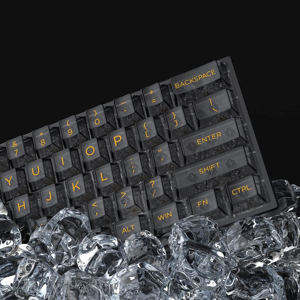 Womier Transparent Gaming Keycaps, 140 Keys, Cherry Profile, 60%, 65%, 75%, 100% for Cherry Gateron MX Switch Mechanical Keyboards (Black, Yellow)