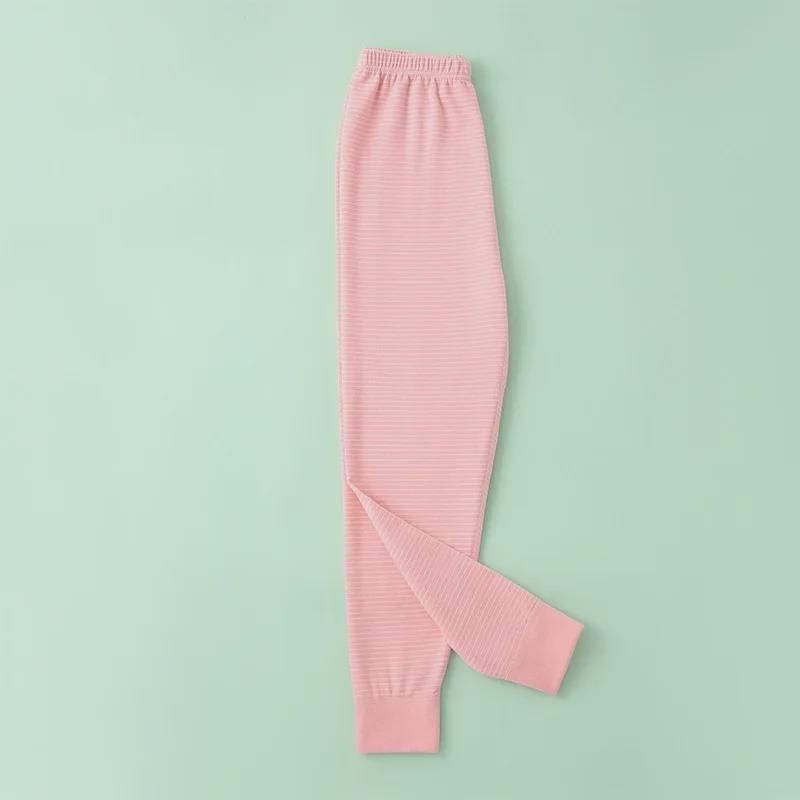 Children's Striped Brushed Warm Pajama Leggings for Autumn and Winter